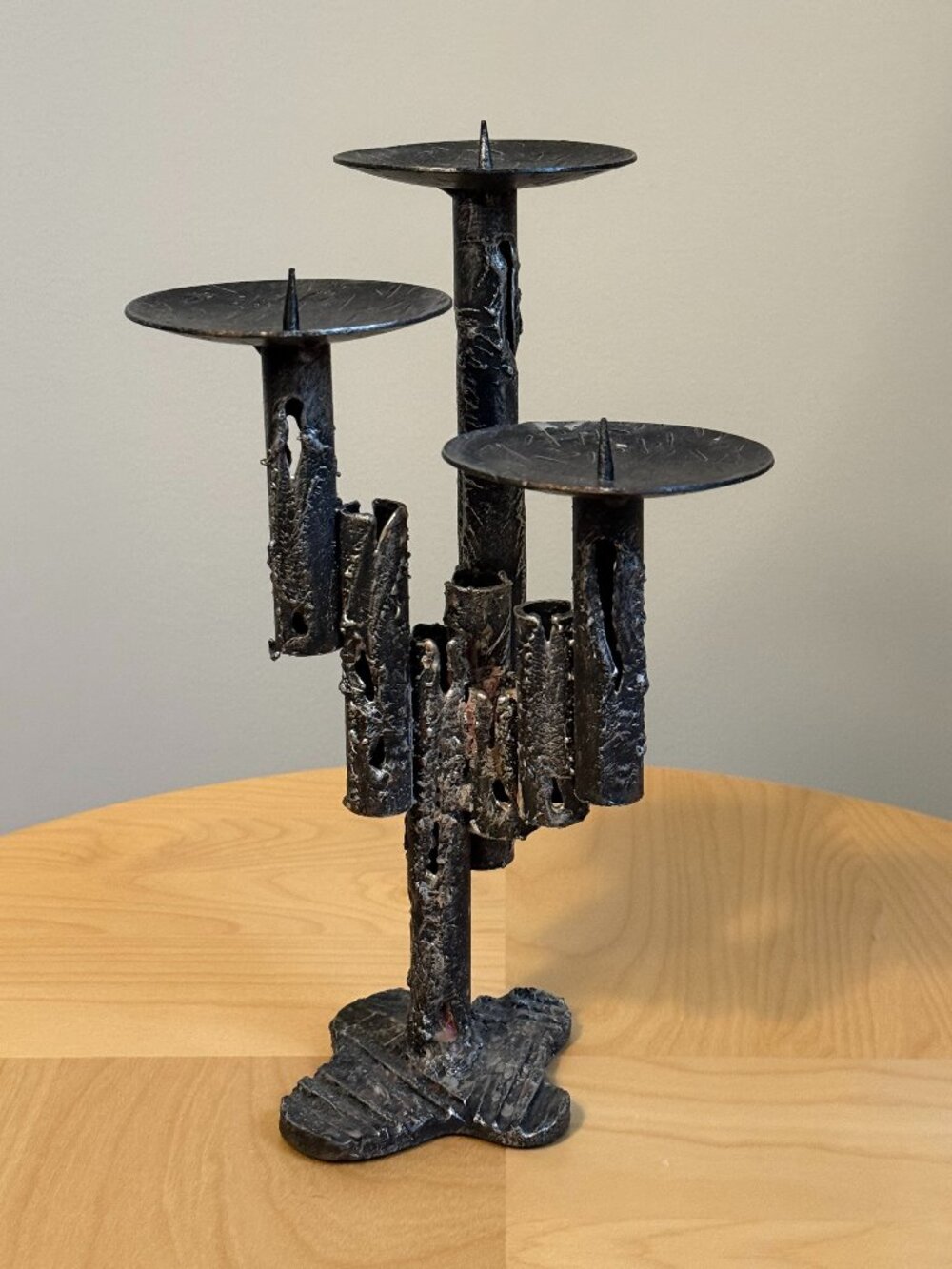 Heavy 12" Brutalist Iron Candelabra Sculpture Made in West Germany c1970s MCM